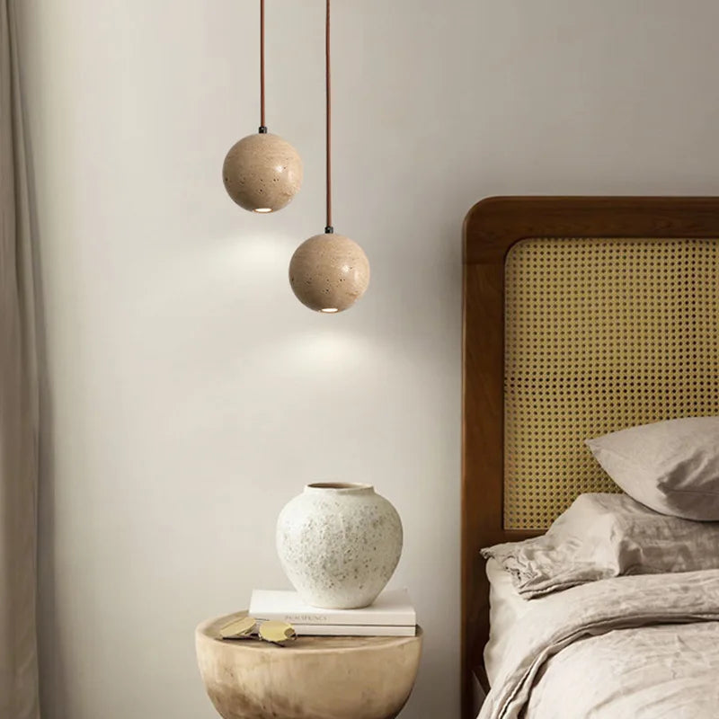 Wabi Sabi Round Ball Pendant Lamp Bedside Dining Table Hanging Lamp Travertine Pendant Light for Hotel Restaurant House Villa-0