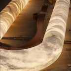 Nordic luxury leather pendant lamp LED marble circular creative art Alabaster ring lamp chandeliers decorative lighting fixtures-4
