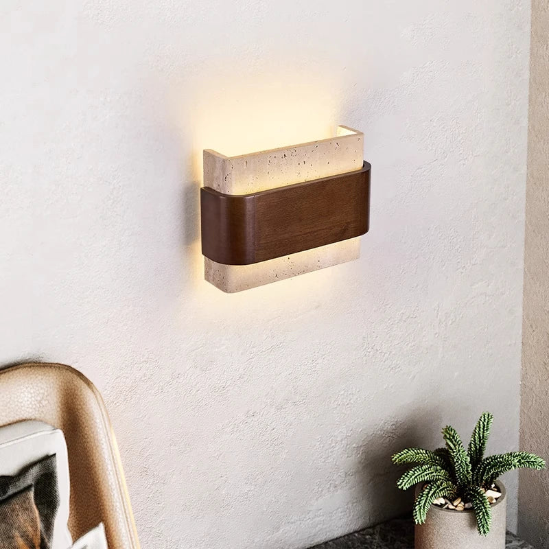 Retro Style Art Wall Lamps Creative Corridor Wall Fitting Lighting Living Room Bedroom Marble Solid Wood Decorative Wall Lamp-3