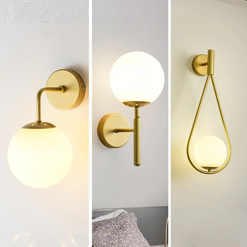 Led Wall Light Bedroom Bathroom Glass Lampshade Gold Fixture for Home Art Decor Modern Crystal Wall Mounted Lamp-0