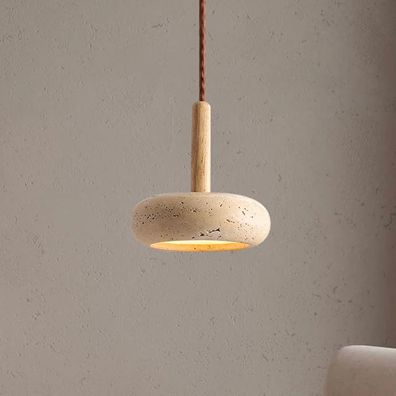 Wabi Sabi Travertine Pendant Light Led 6W Over Kitchen Island Dining Restaurant Bar Table Stone Bedside Hanging Lamp-0