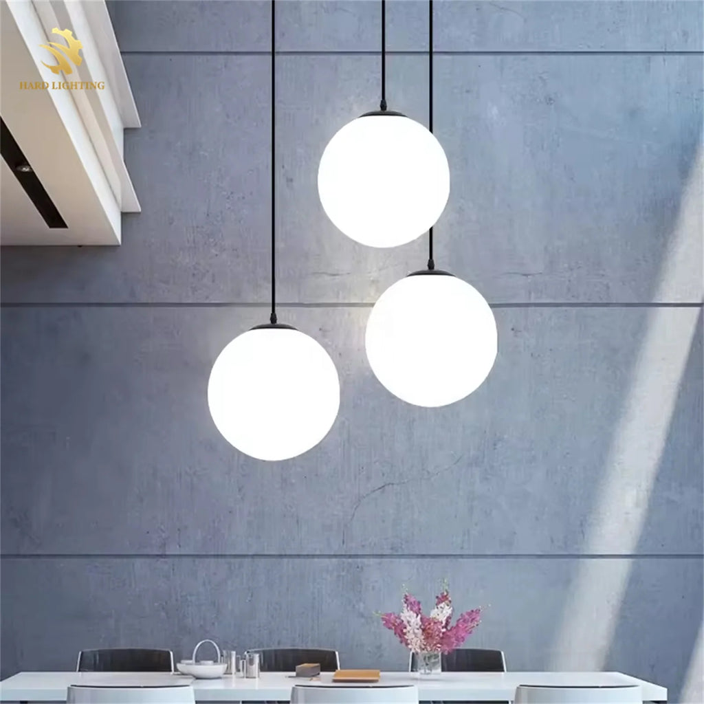 Modern Geometric White Glass Ball Pendant Lamp for Bar Restaurant Bedroom Bedside Decoration-4