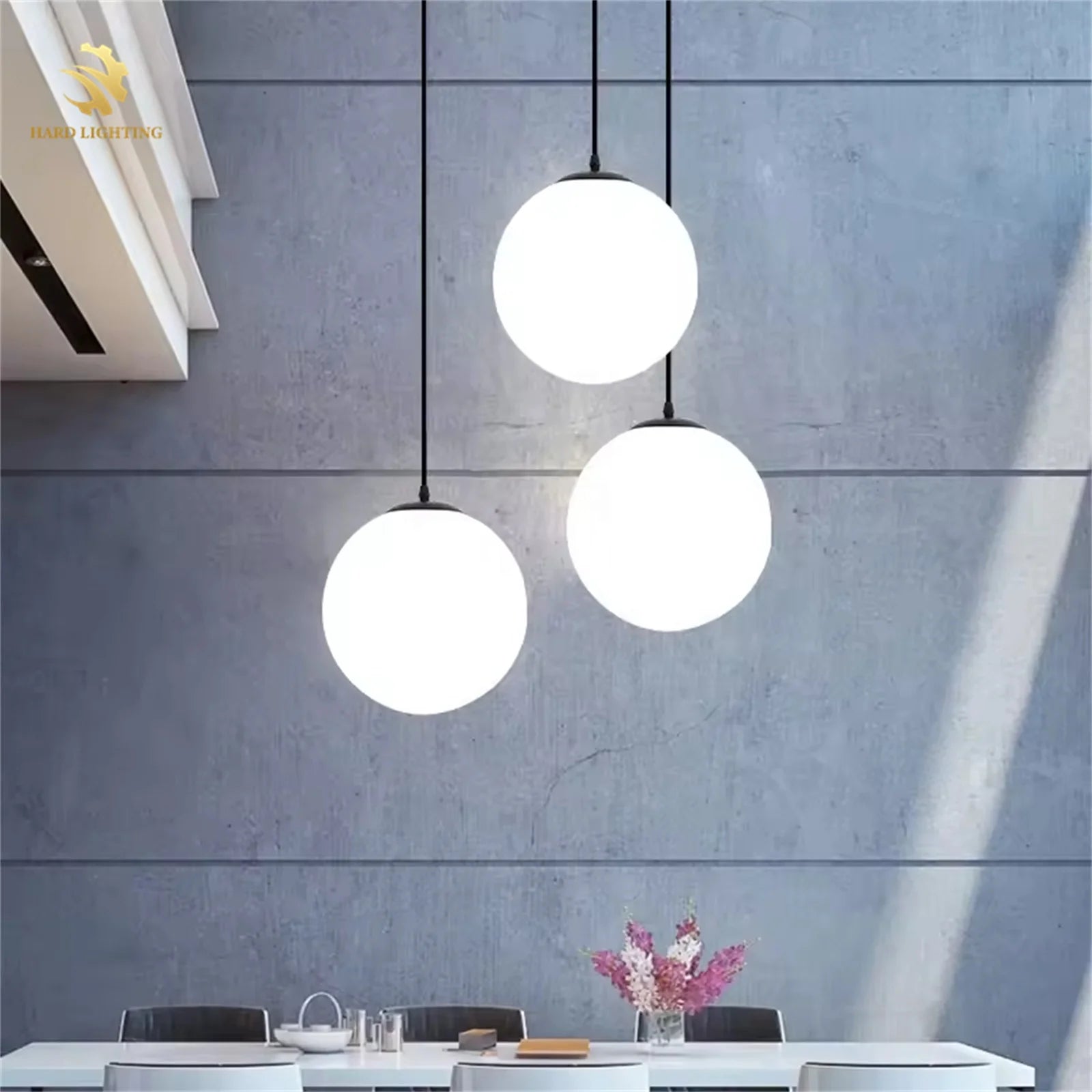 Modern Geometric White Glass Ball Pendant Lamp for Bar Restaurant Bedroom Bedside Decoration-4