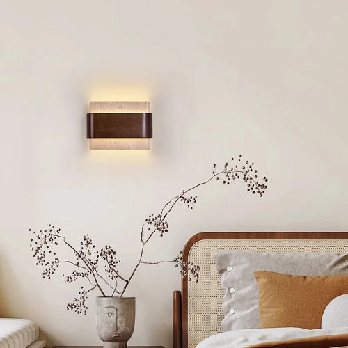 Retro Style Art Wall Lamps Creative Corridor Wall Fitting Lighting Living Room Bedroom Marble Solid Wood Decorative Wall Lamp-2