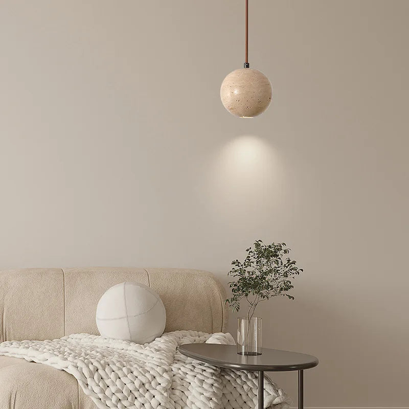 Wabi Sabi Round Ball Pendant Lamp Bedside Dining Table Hanging Lamp Travertine Pendant Light for Hotel Restaurant House Villa-1