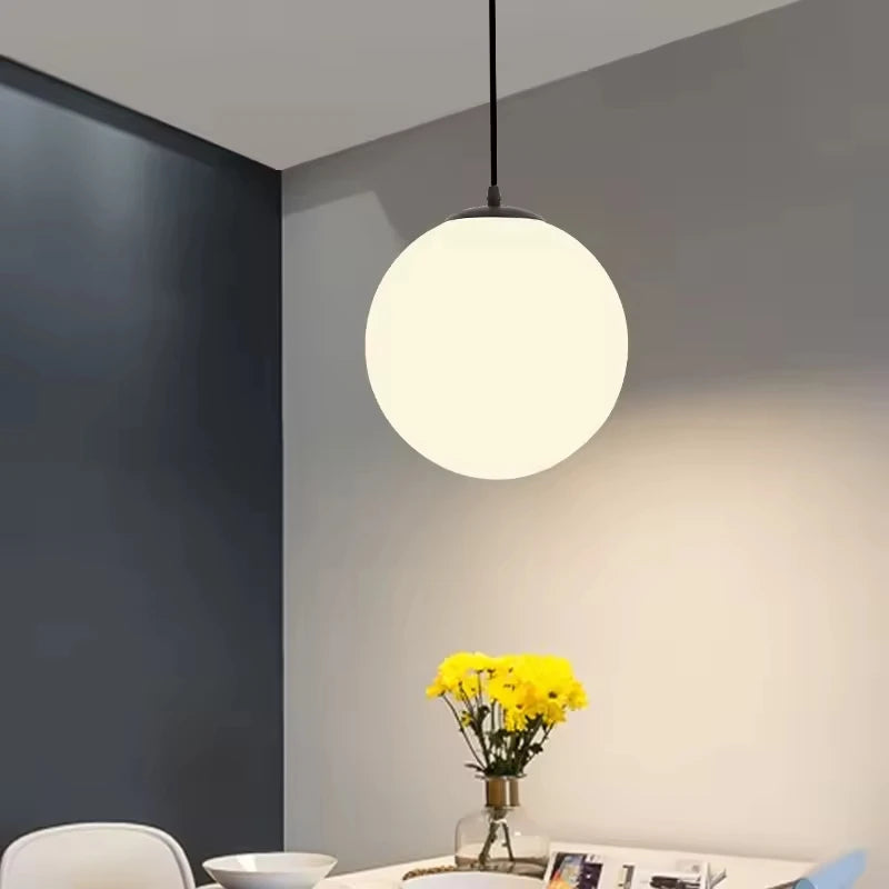 Modern Geometric White Glass Ball Pendant Lamp for Bar Restaurant Bedroom Bedside Decoration-6