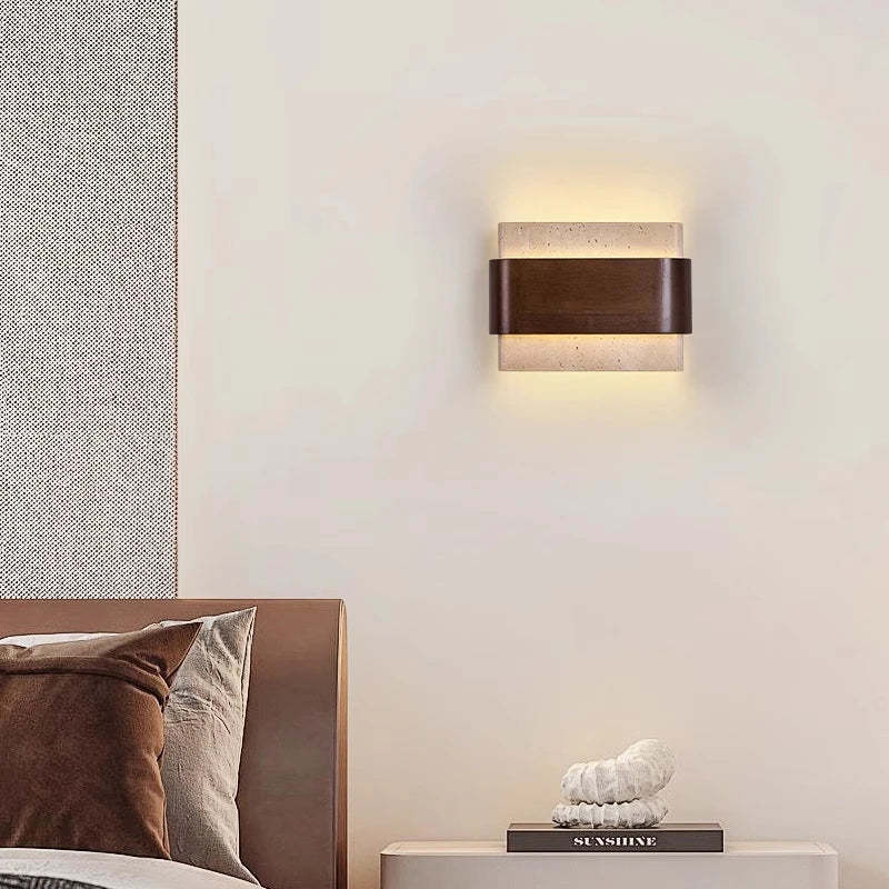 Retro Style Art Wall Lamps Creative Corridor Wall Fitting Lighting Living Room Bedroom Marble Solid Wood Decorative Wall Lamp-4