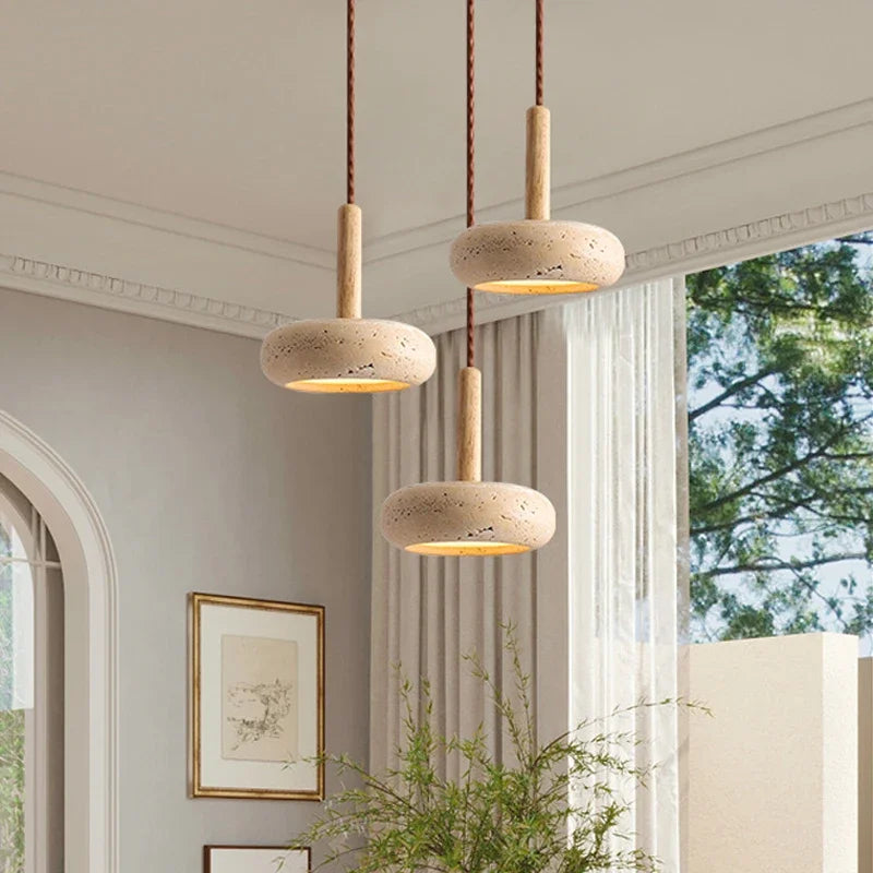 Wabi Sabi Travertine Pendant Light Led 6W Over Kitchen Island Dining Restaurant Bar Table Stone Bedside Hanging Lamp-2