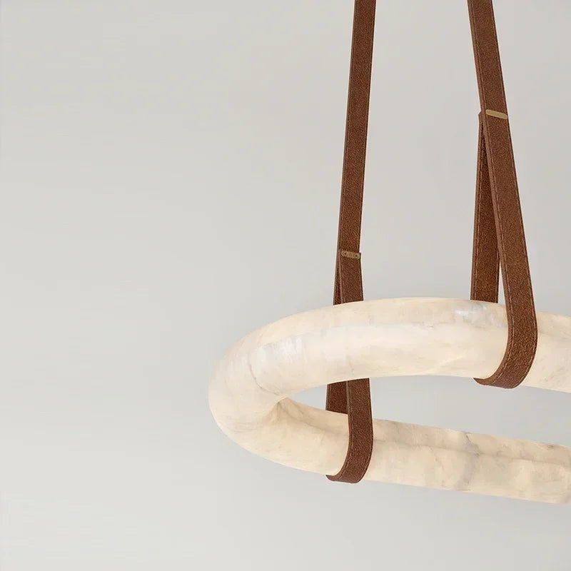 Nordic luxury leather pendant lamp LED marble circular creative art Alabaster ring lamp chandeliers decorative lighting fixtures-3
