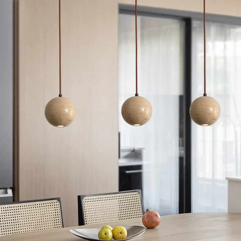 Wabi Sabi Round Ball Pendant Lamp Bedside Dining Table Hanging Lamp Travertine Pendant Light for Hotel Restaurant House Villa-2