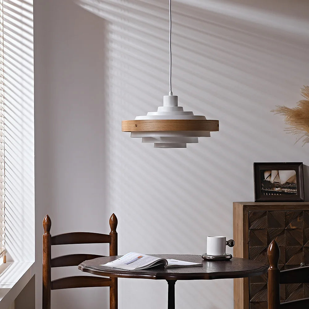 Nordic Modern Ceiling Pendant Light Fixture Single Cord Wood Drop Hanging Lamp in Kitchen Island Dining Table Bedside Restaurant-1
