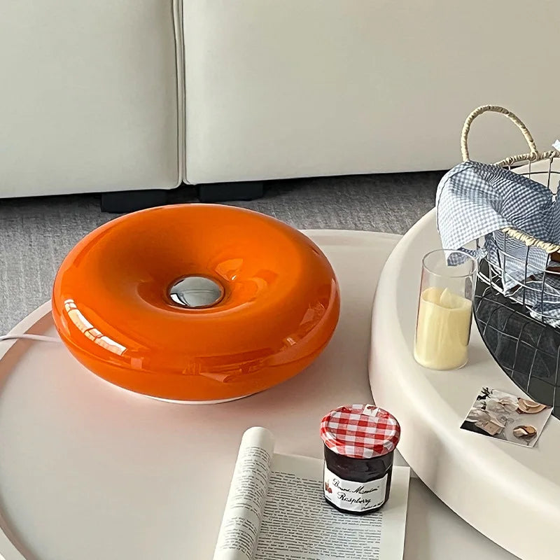 Modern LED Table Lamp Touch Orange Bauhaus Design Net Red Medieval Ins Wind Donut Wall Lamp for Bedroom Electric Power Glass-0