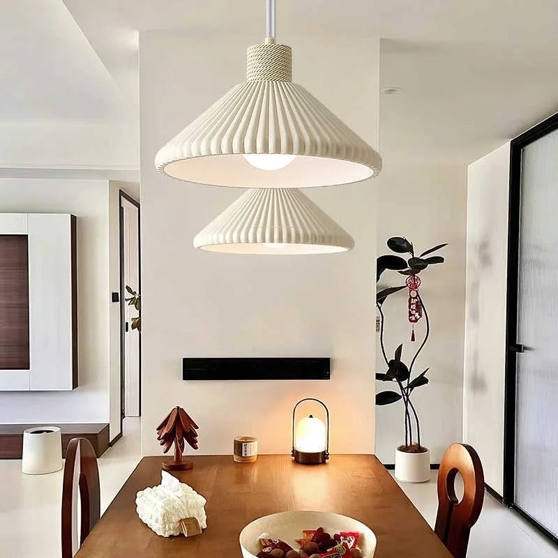 New Cream Japanese Retro French Dining Chandelier Simple Iron Style E26 Base Hanging Lamp for Kitchen Dining Home Office Stone-0